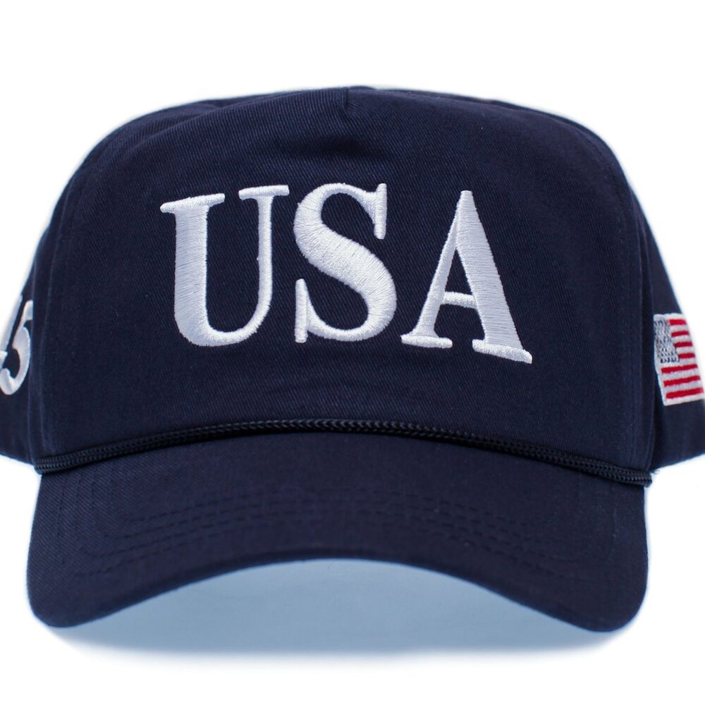 USA 45 Flag Hat MAGA Trump Adjustable Cap Navy